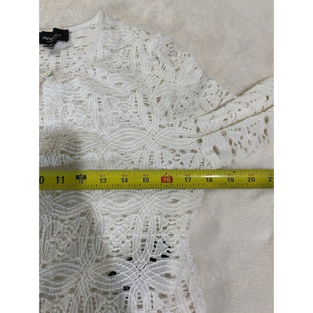 RN Studio White Floral Lace Bridal Cover Up Jacket Scalloped Open Long Sleeve S - Picture 6 of 12